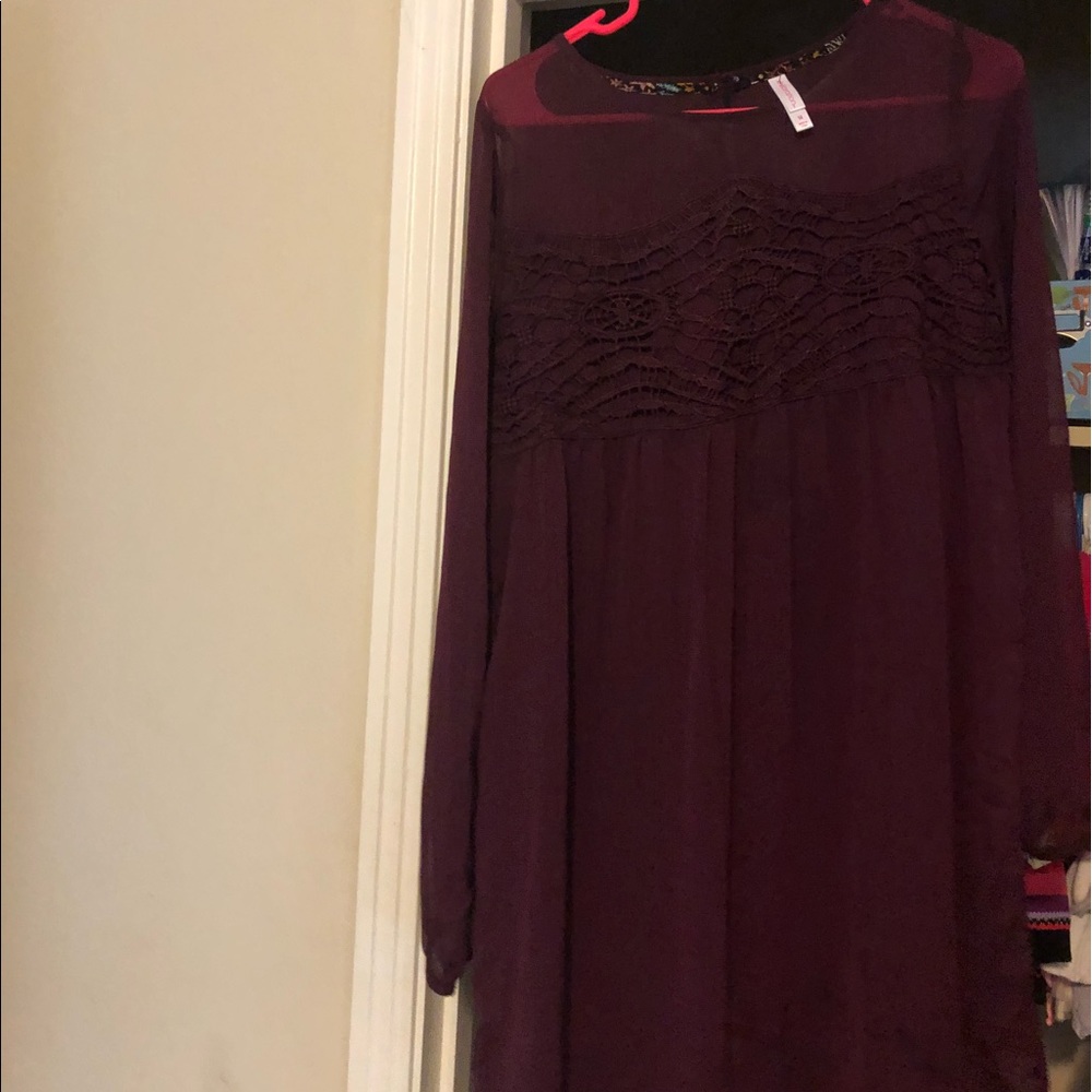 Long sleeve plum mini dress